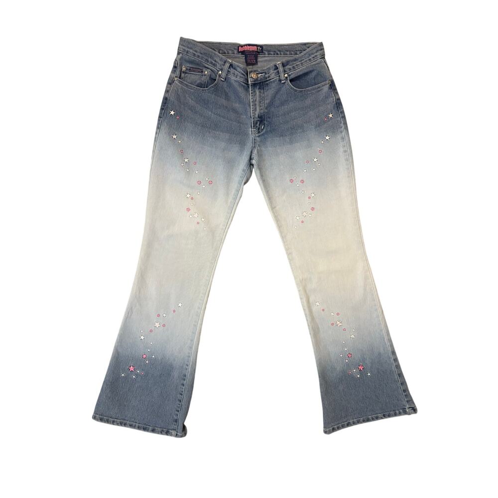 Vintage Y2K Bubblegum Low Rise Flare Jeans‎ Ombre Denim Star Embroidery 11/12